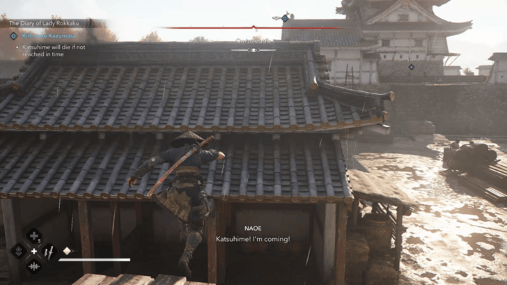 Jump onto the roof in Omizo Castle