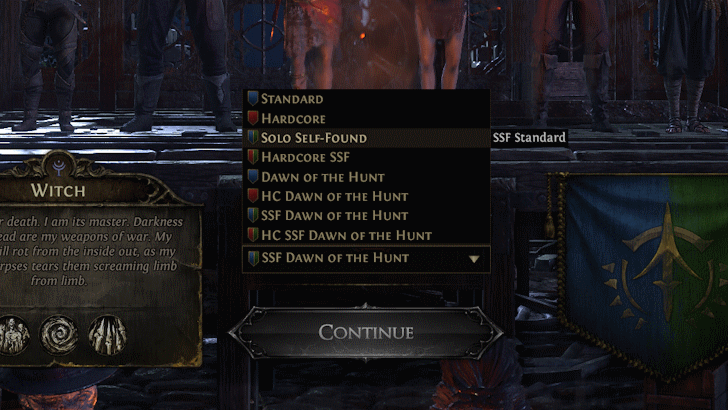 Path of Exile 2 - League and Game Mode Selection at Character Name Selection