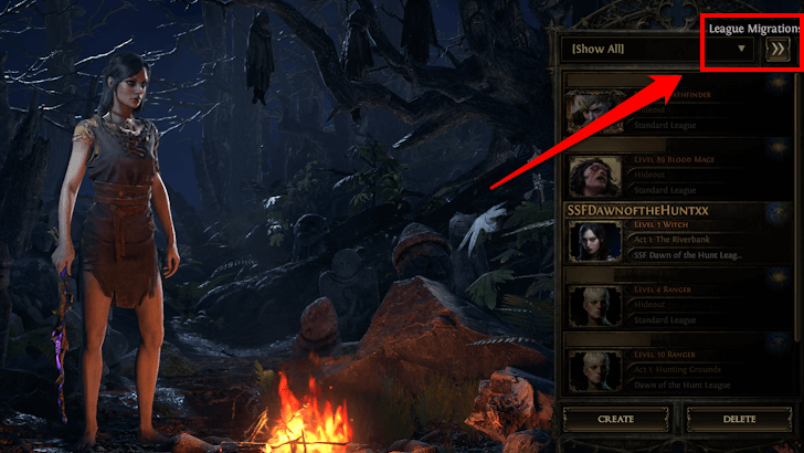 Path of Exile 2 - Select the Migration Button on Top of Character Selection Screen