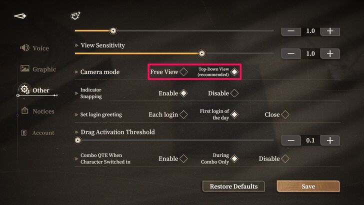 Camera Mode Free and Top-Down View