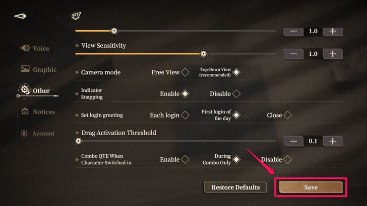 Save Camera Settings