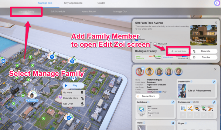Manage Families Panel