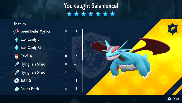Pokemon SV - Salamence Tera Raid Event Rewards