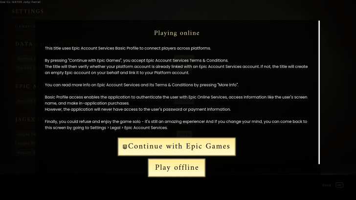 Continue with Epic Games