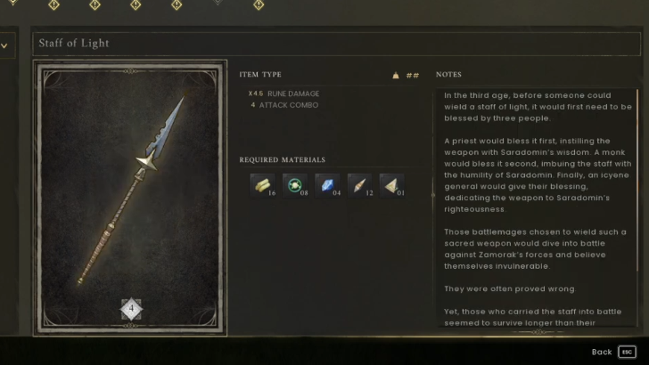 Staff of Light recipe