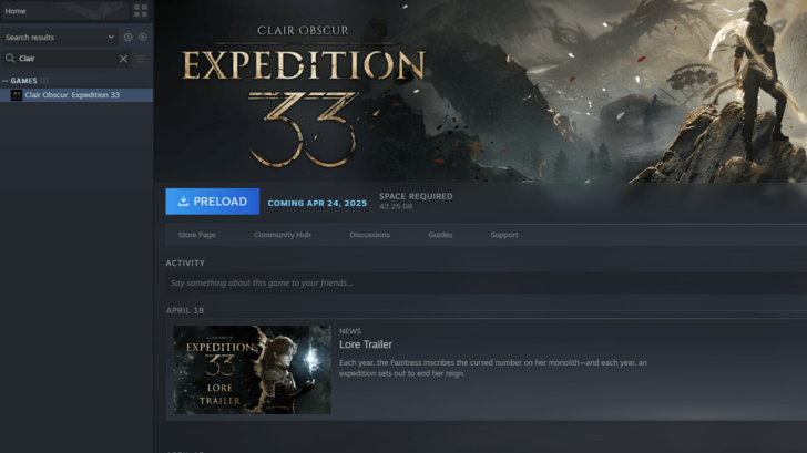 Clair Obscur Steam Preload