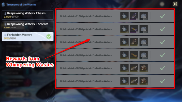 Whimpering Wastes Rewards