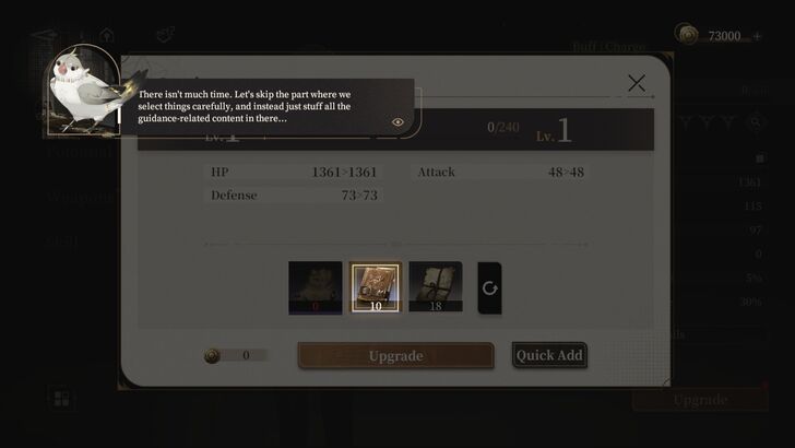 Leveling up your character