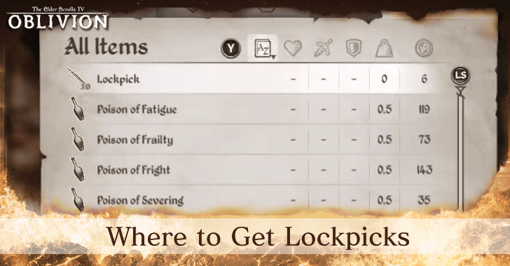 The Elder Scrolls IV Oblivion - Where to Get Lockpicks