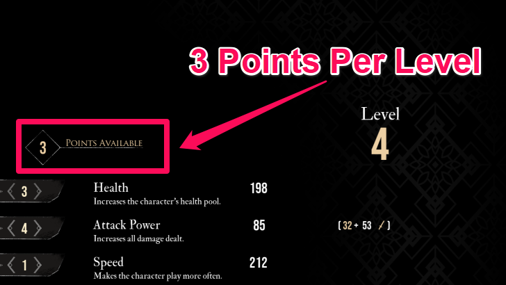 3 Attribute Points on Level Up