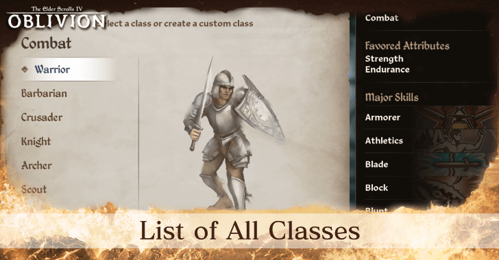 The Elder Scrolls IV Oblivion - All Classes