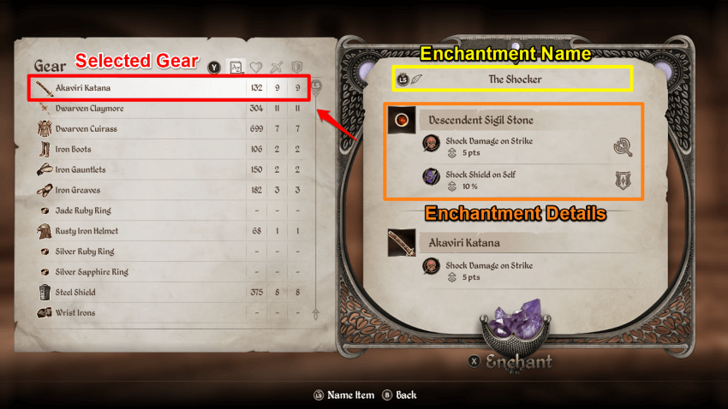 Sigil Stone Enchantment Menu