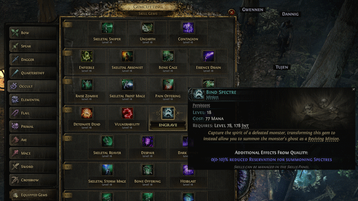 Path of Exile 2 - Bind Spectre Gemcutting Menu