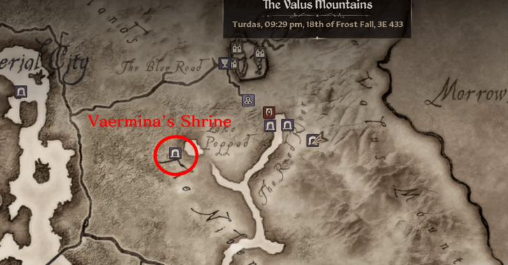 Vaermina Daedric Quest Starting Location Map