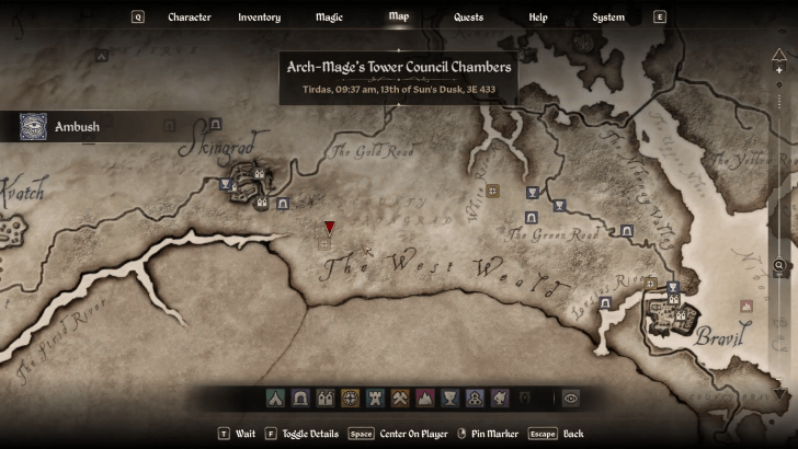 Silorn is Southeast of Skingrad