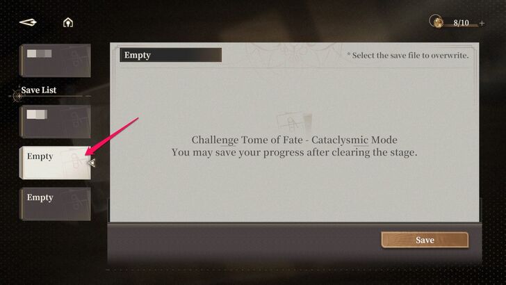 Select an Empty Save Slot