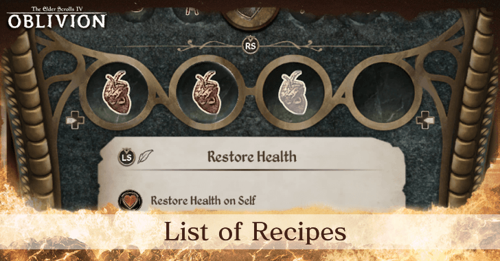 The Elder Scrolls IV Oblivion - List of Recipes