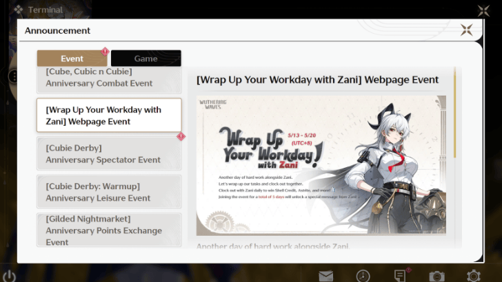 Zani Clock Out Web Event - In-Game Announcement