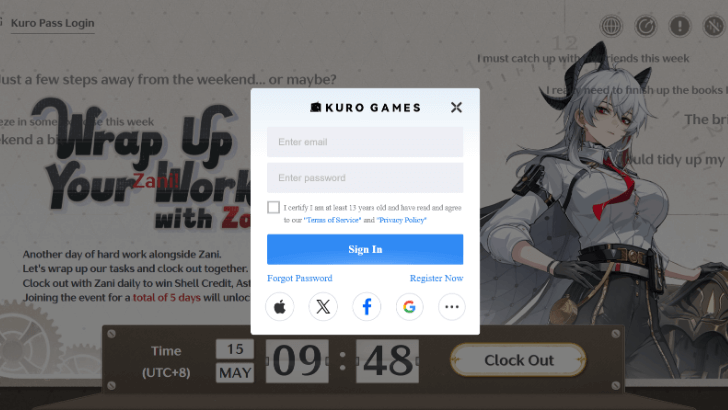 Zani Clock Out Web Event - Log in to Your Account