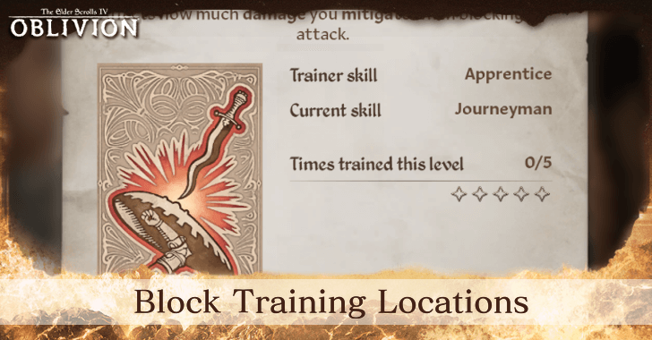 The Elder Scrolls IV Oblivion - Block Training Locations