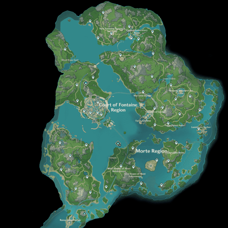 Genshin Impact - Fontaine Surface Waypoints Map