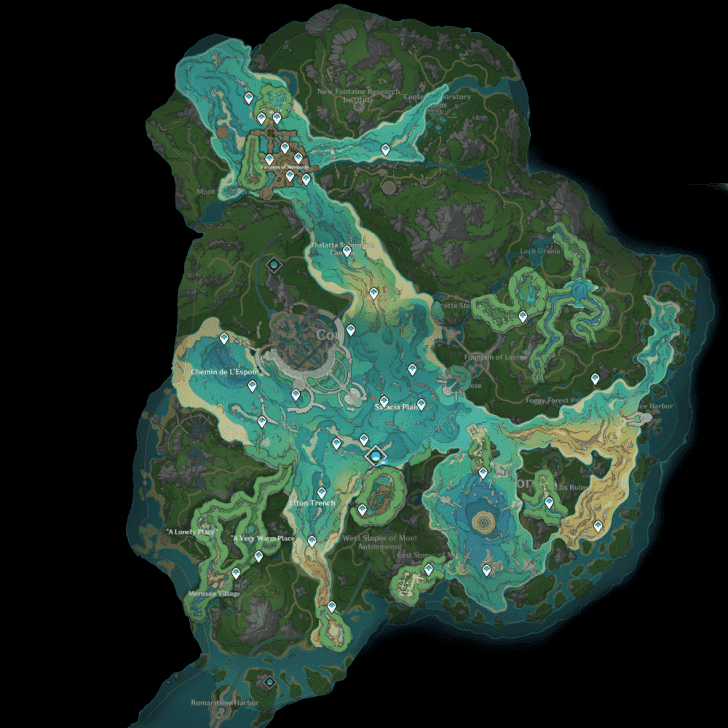 Genshin Impact - Fontaine Underwater Waypoints Map