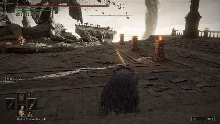 Run Past the Crucible Knight and jump off the right ledge
