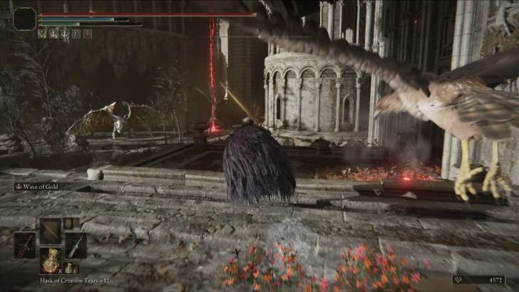 Run towards the dragon and avoid the hawks