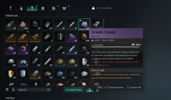 Gravity Crystal in Inventory