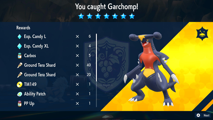 Pokemon SV - Garchomp Tera Raid Event Rewards