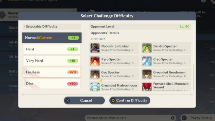 Genshin - Chronicle of Shifting Stratagems Difficulty