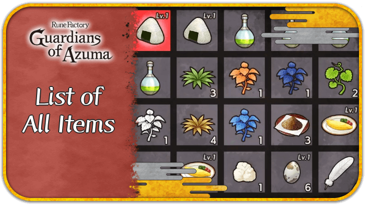 Rune Factory Guardians of Azuma - List of All Items