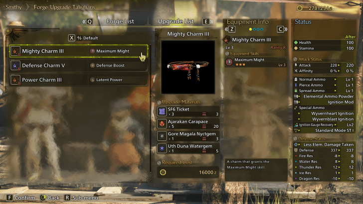 Mighty Charm III in Crafting Menu