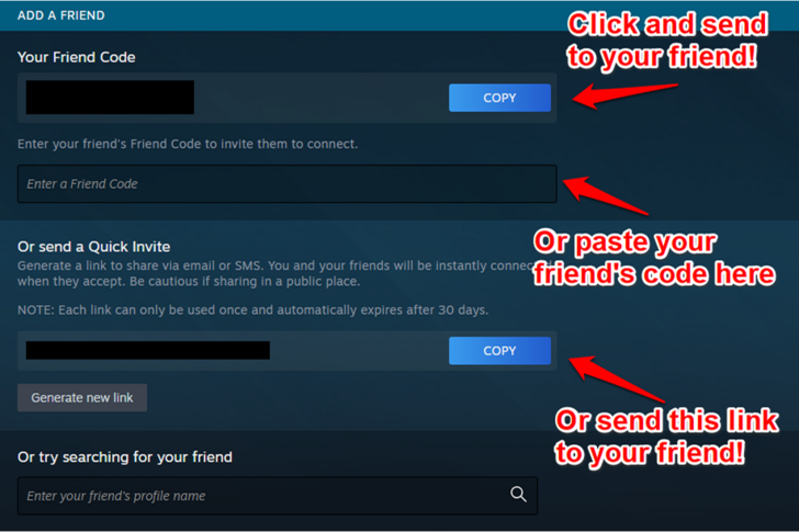 Adding Friends on Steam Code Invite