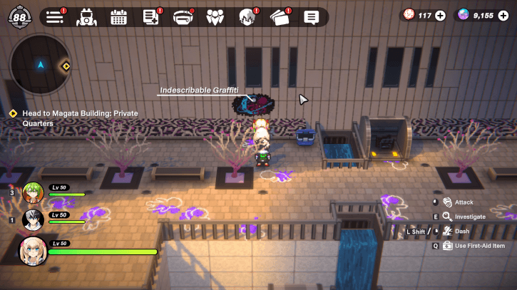 Magata Building Garden Graffiti On Wall Near Roaming Boss Left of Massive Lab Entrance