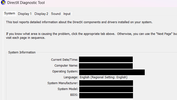DirectX Diagnostic Tool