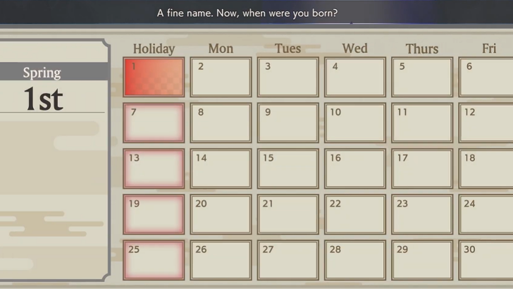 Birthday Select Screen - Rune Factory Guardians of Azuma