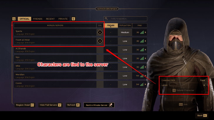 Characters are Server Locked
