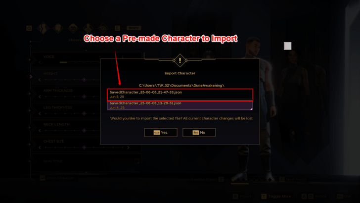 Choose Import Character