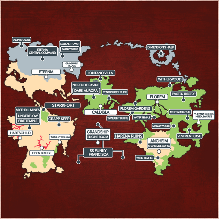 BDFF Dungeons and Towns Map