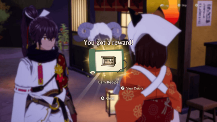 Learning the Barn recipe after completing Monster Bonding