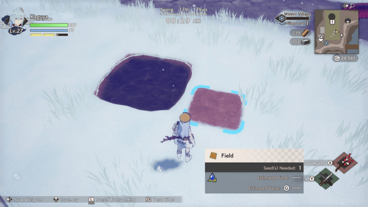 Rice Paddy and Field Automatically Watered in Snowy Winter Village