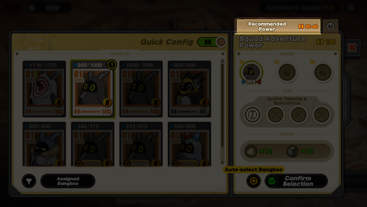 Check the Advised Adventure Power and Duration