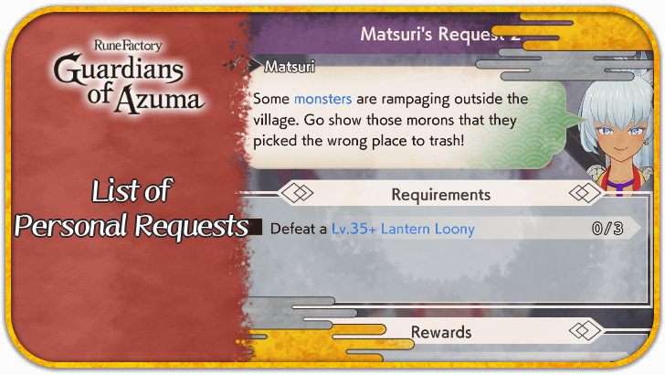Rune Factory Guardians of Azuma Personal Requests