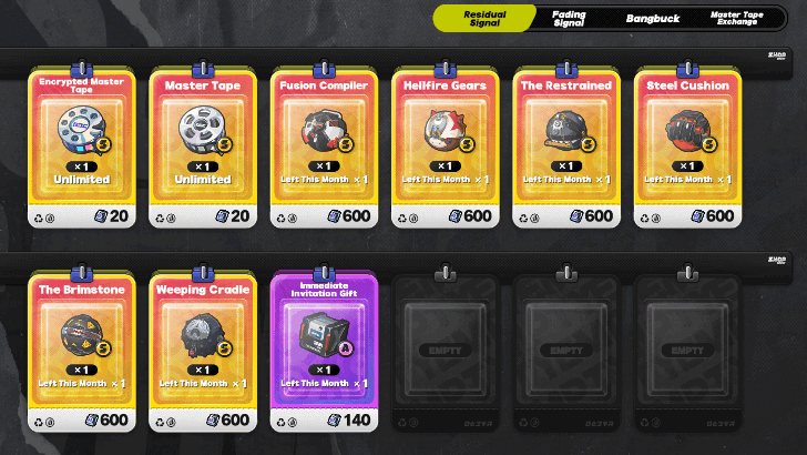 Residual Signal Purchase Items from the Signal Shop