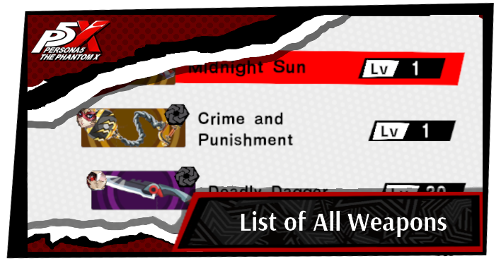 Persona 5 X List of All Weapons
