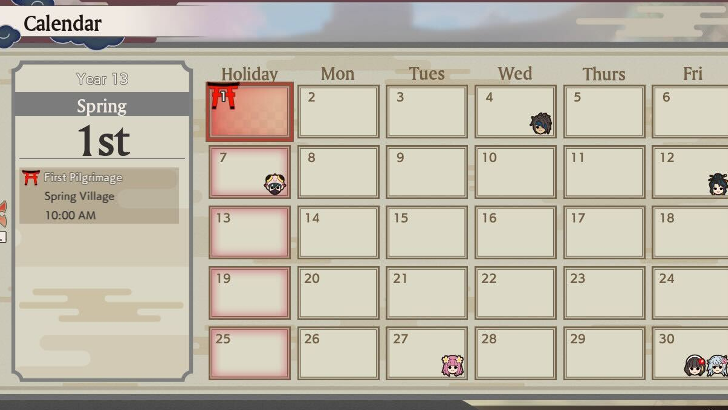 First Pilgrimage Calendar