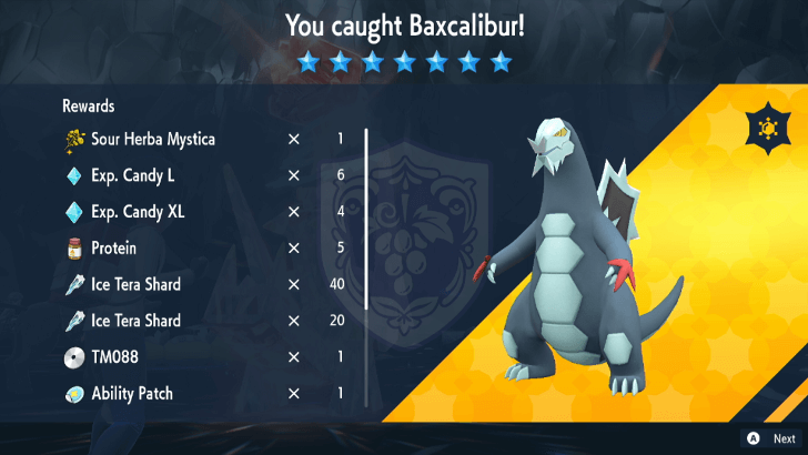 Pokemon SV - Baxcalibur Tera Raid Rewards
