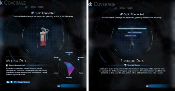 Death Stranding 2 Blood Grenade and Timefall Shelter