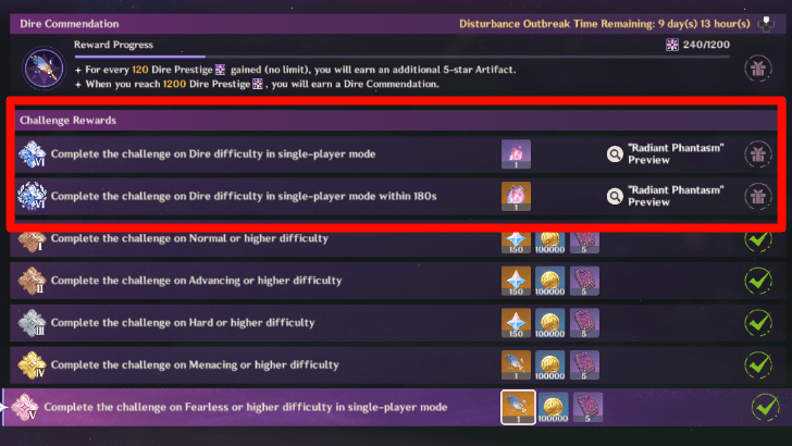 Genshin - Stygian Onslaught Dire Difficulty Rewards